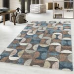 Kurzflor Teppich, Quadrate und Halbkreise Design, Farbe Braun, Teppich für Wohnzimmer, Rücken aus Jute, Größe: 160 cm x 230 cm - Afbeelding 2