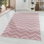 Kurzflor Teppich, Chevron-Design, Farbe Rosa, Teppich für Wohnzimmer, Rücken aus Jute, Größe: 140 x 200 cm - Afbeelding 2