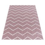 Kurzflor Teppich, Chevron-Design, Farbe Rosa, Teppich für Wohnzimmer, Rücken aus Jute, Größe: 140 x 200 cm - Afbeelding 3