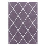 Kurzflor Teppich,  Geometrisch Design, Farbe Violett, Teppich für Wohnzimmer, Rücken aus Jute, Größe: 140 x 200 cm