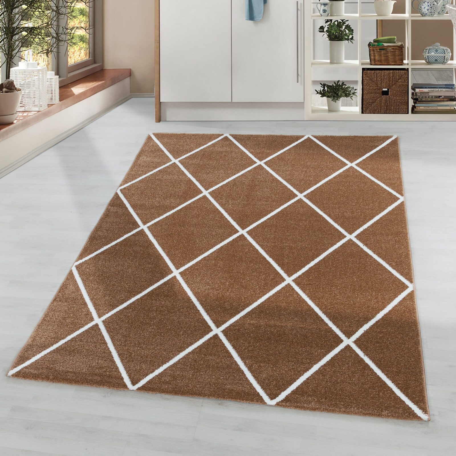 Rio Kortpolig vloerkleed Geometrisch – Koper (4601)