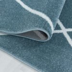 Kurzflor Teppich,  Geometrisch Design, Farbe Blau, Teppich für Wohnzimmer, Rücken aus Jute, Größe: 80 x 150 cm - Afbeelding 5