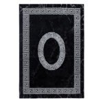 Kurzflor Teppich,  Mäander-Design, Farbe Schwarz, Teppich für Wohnzimmer, Rücken aus Jute, Größe: 120 cm x 170 cm