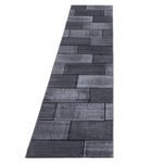 Kurzflor Teppich, Steindesign, Farbe Schwarz, Teppich für Wohnzimmer, Rücken aus Jute, Größe: 80 x 300 cm