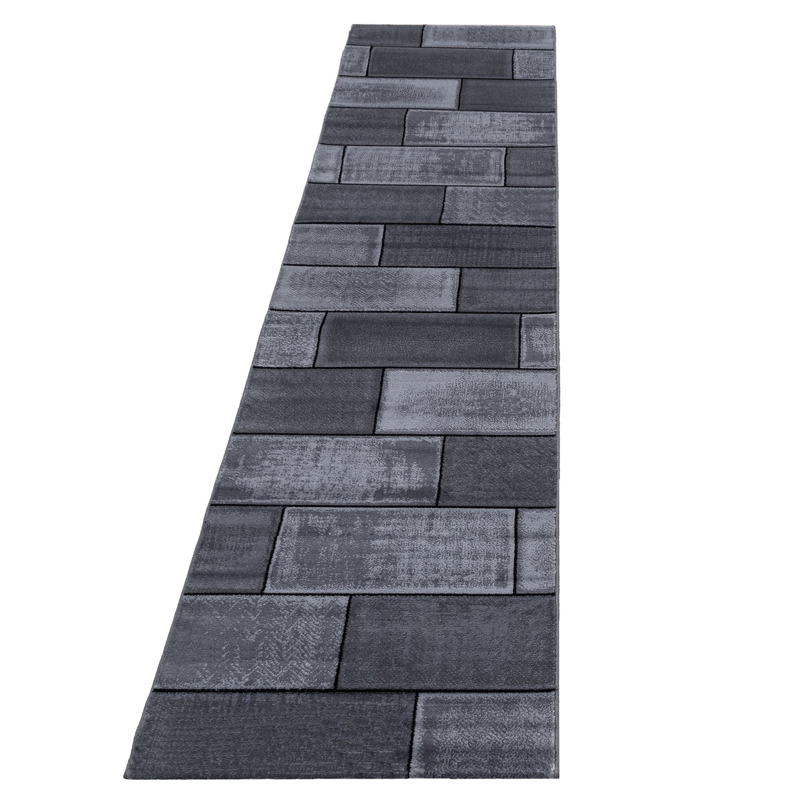 6509 Kurzflor Teppich, Steindesign, Farbe Schwarz, Teppich für Wohnzimmer, Rücken aus Jute, Größe: 80 x 300 cm - Afbeelding 1