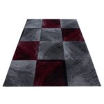 Kurzflor Teppich,  Kariert Design, Farbe Rot, Teppich für Wohnzimmer, Rücken aus Jute, Größe: 280 x 370 cm - Afbeelding 3