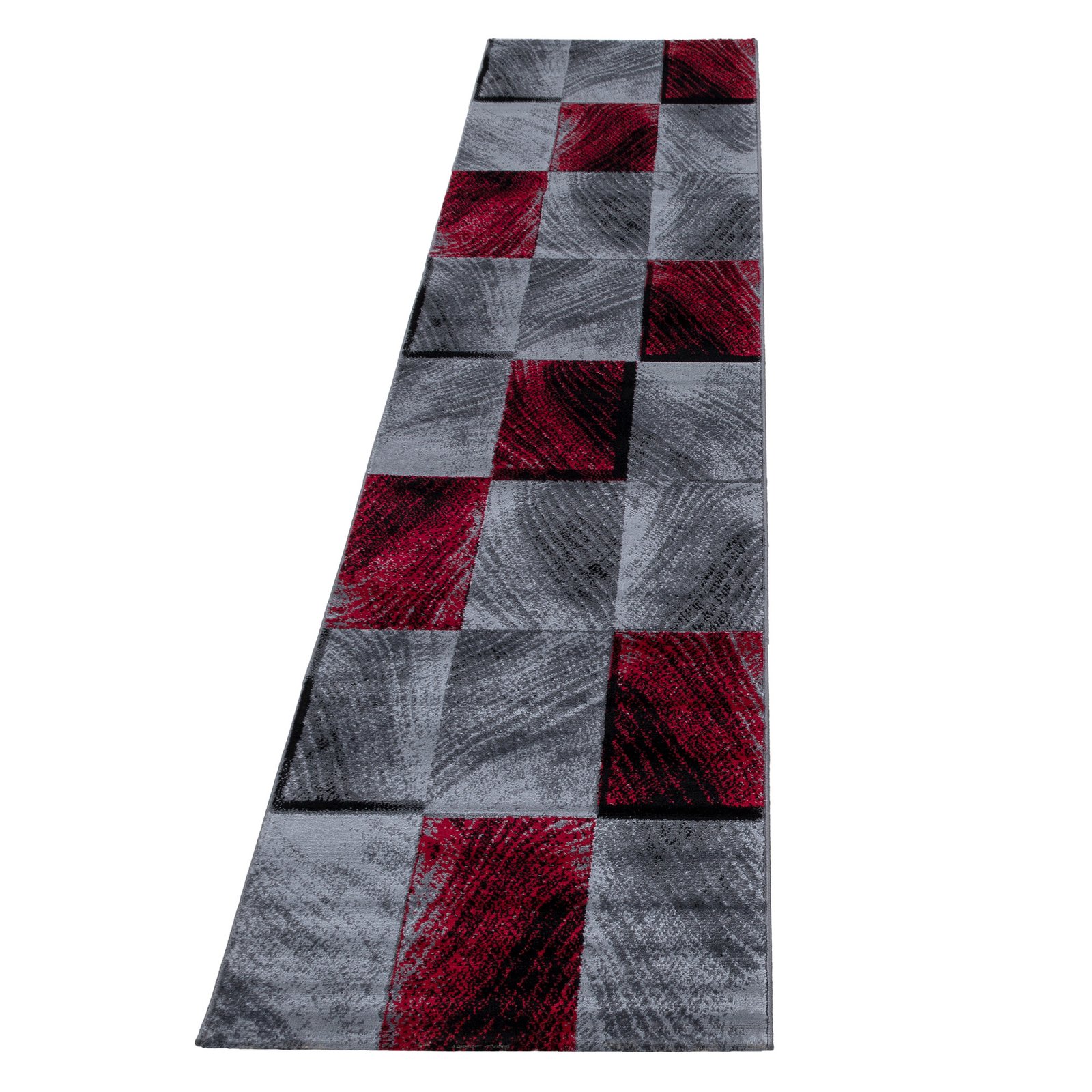 6597 Kurzflor Teppich, Kariert Design, Farbe Rot, Teppich für Wohnzimmer, Rücken aus Jute, Größe: 80 x 300 cm - Afbeelding 1