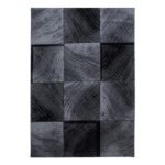 Kurzflor Teppich,  Kariert Design, Farbe Schwarz, Teppich für Wohnzimmer, Rücken aus Jute, Größe: 200 cm x 290 cm