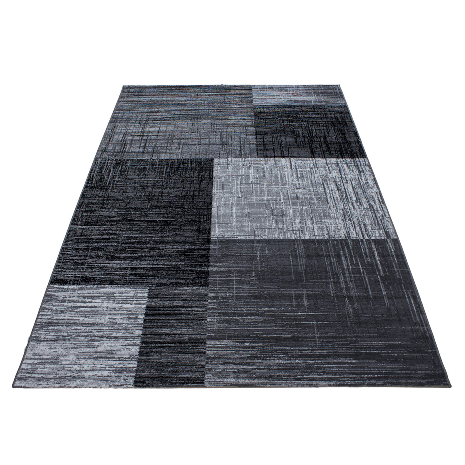Plus Kortpolig vloerkleed Abstract geruit – Zwart (8001)