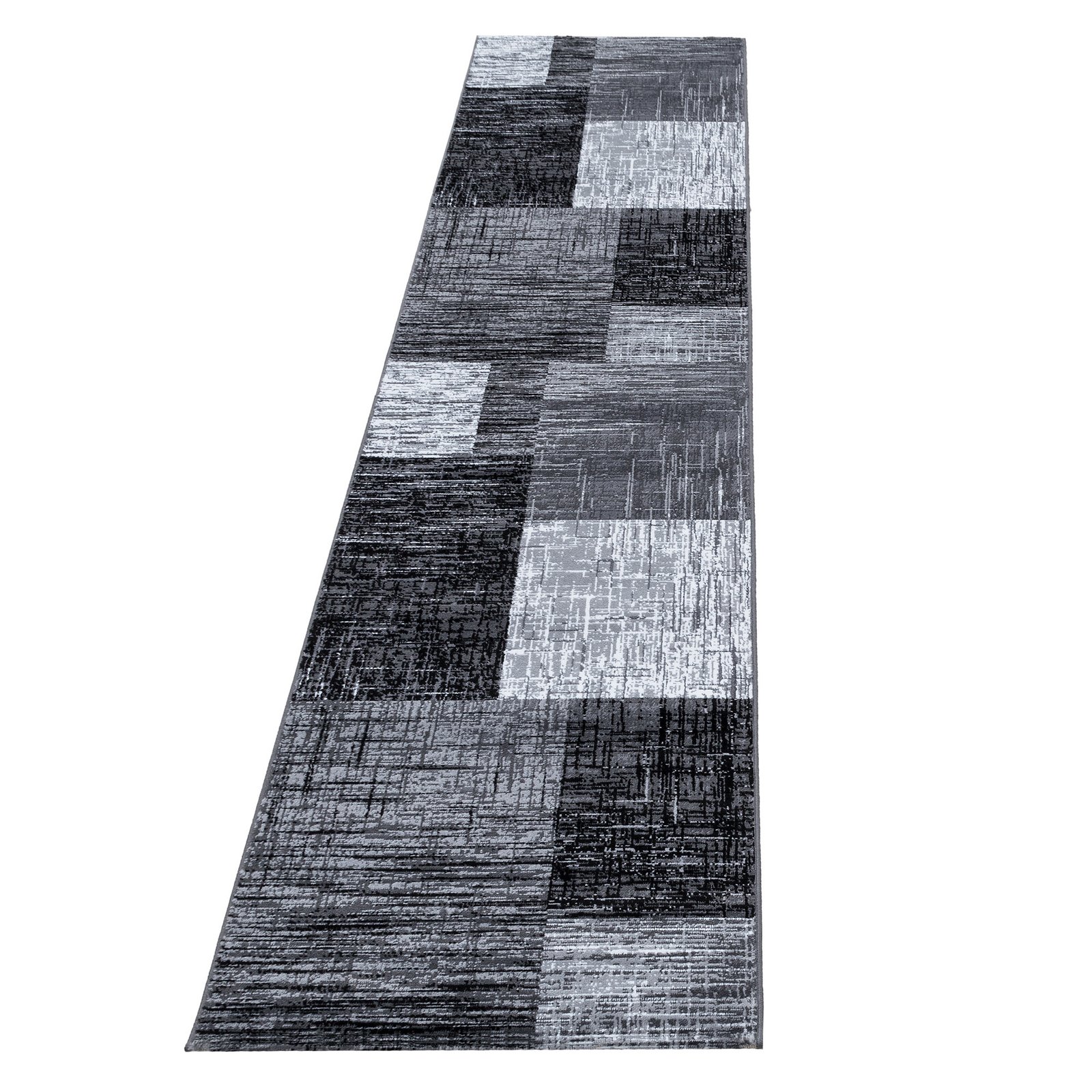 6623 Kurzflor Teppich, Abstrakt Kariert Design, Farbe Schwarz, Teppich für Wohnzimmer, Rücken aus Jute, Größe: 80 x 300 cm - Afbeelding 1