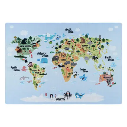 Play Kindervloerkleed Wereldkaart met dieren – Blauw (2917)