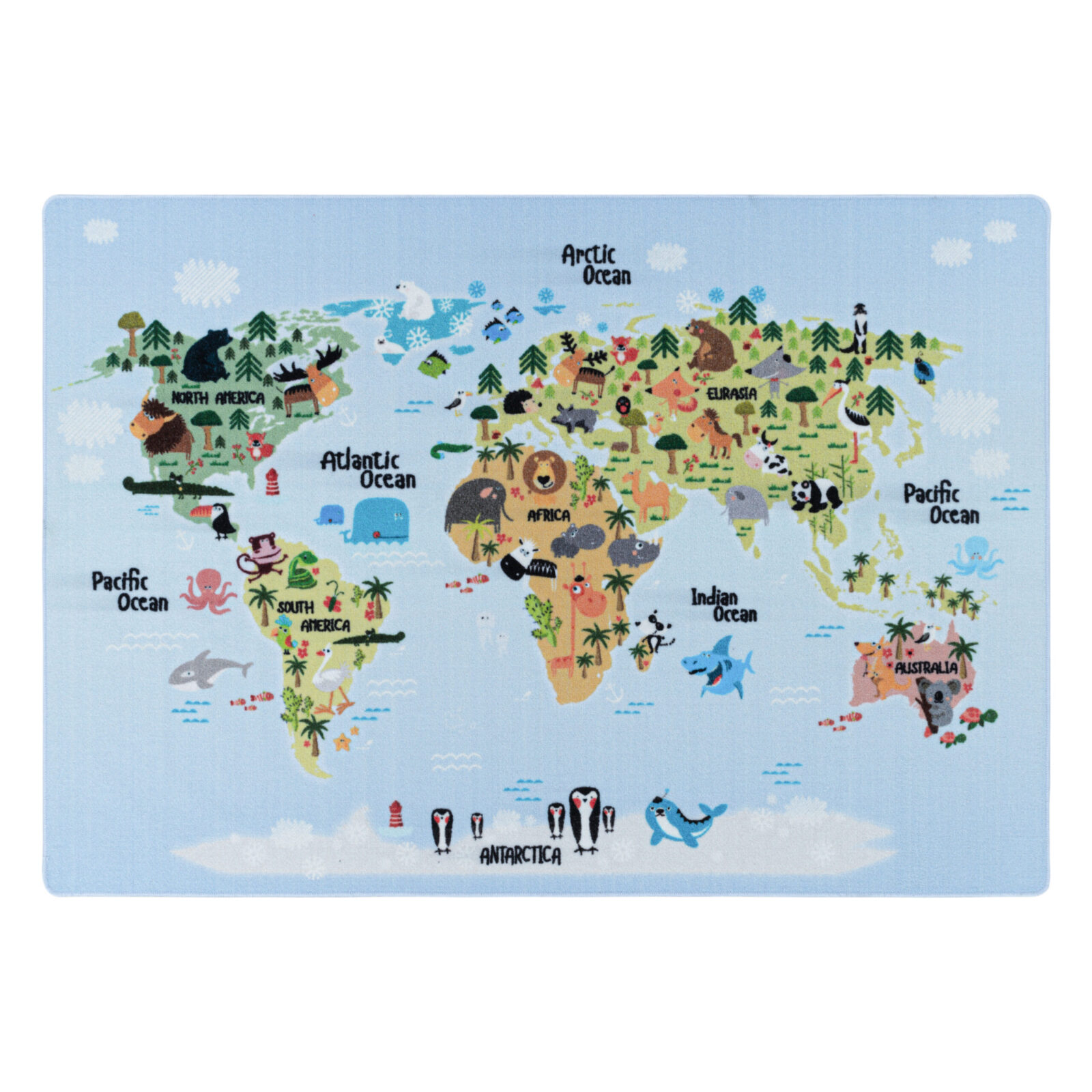 Play Kindervloerkleed Wereldkaart met dieren – Blauw (2917)