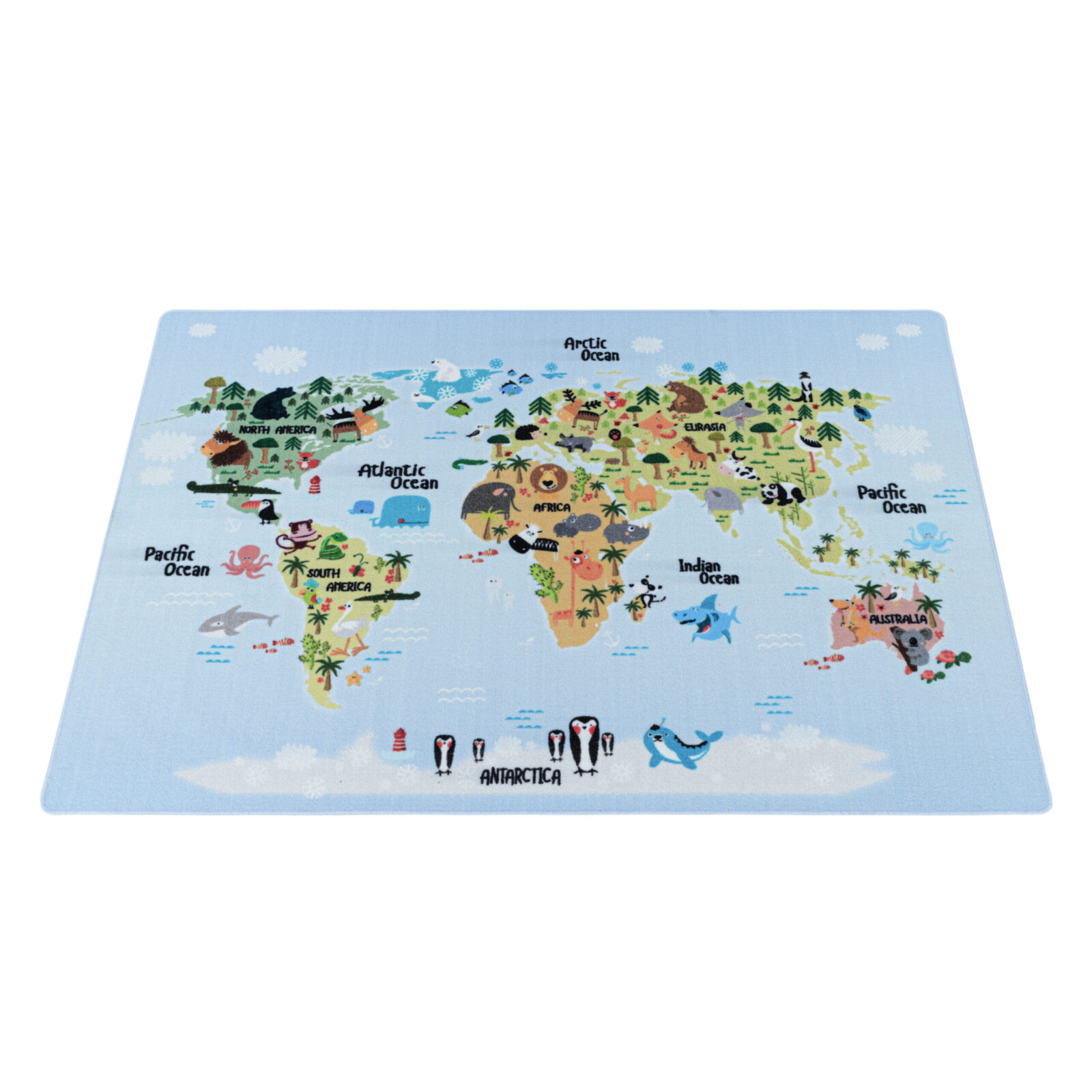 Play Kindervloerkleed Wereldkaart met dieren – Blauw (2917)
