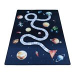 Kinder Teppich,  Weltraum Design, Farbe Marineblau, Teppich für Kinderzimmer, Rücken aus Latex, Größe: 140 x 200 cm - Afbeelding 3