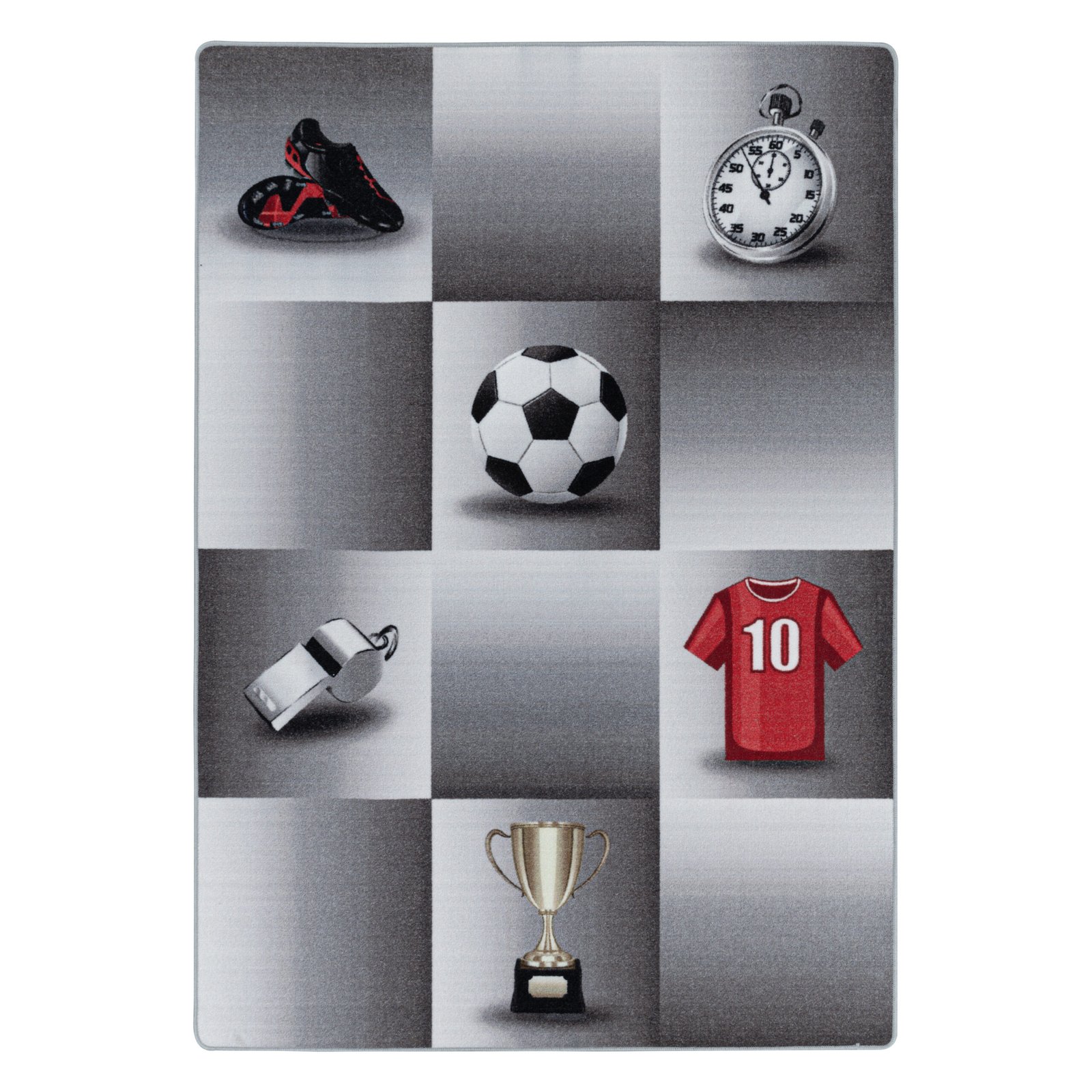 6783 Kinder Teppich, Fußball-Design, Farbe Grau, Teppich für Kinderzimmer, Rücken aus Latex, Größe: 80 x 120 cm - Afbeelding 1