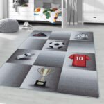 Kinder Teppich,  Fußball-Design, Farbe Grau, Teppich für Kinderzimmer, Rücken aus Latex, Größe: 80 x 120 cm - Afbeelding 2