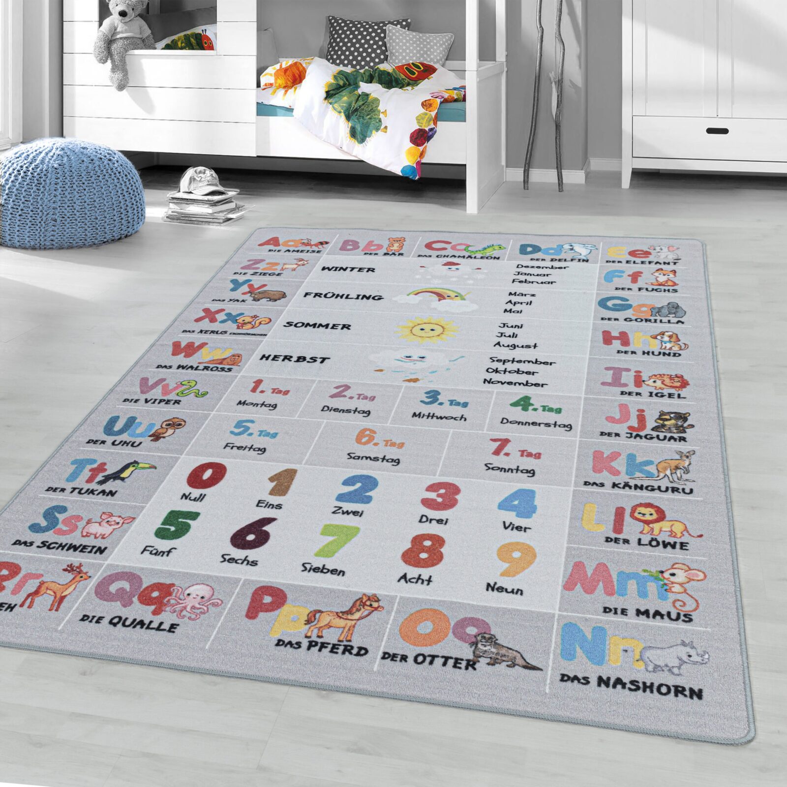 Play Kindervloerkleed Letters, cijfers en dieren – Grijs (2904)