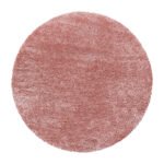 Hochflor Teppich,  Unicolor - Einfarbig, Farbe Rosa, Teppich für Wohnzimmer, Rücken aus Jute, Größe: 120 cm Rund