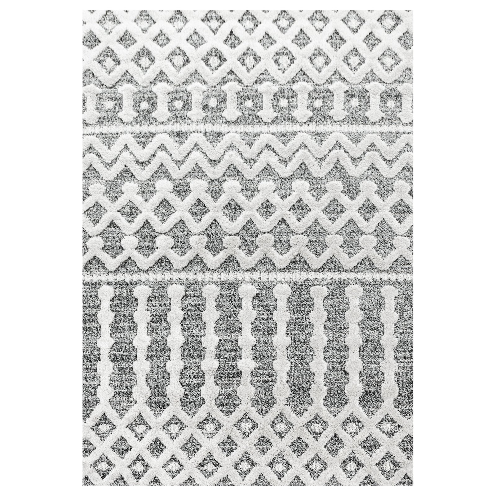 6925 Hochflor Teppich, Boho-Design, Farbe Grau, Teppich für Wohnzimmer, Rücken aus Jute, Größe: 60 x 110 cm - Afbeelding 1
