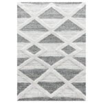 Hochflor Teppich,  Geometrisch Design, Farbe Grau, Teppich für Wohnzimmer, Rücken aus Jute, Größe: 160 cm x 230 cm