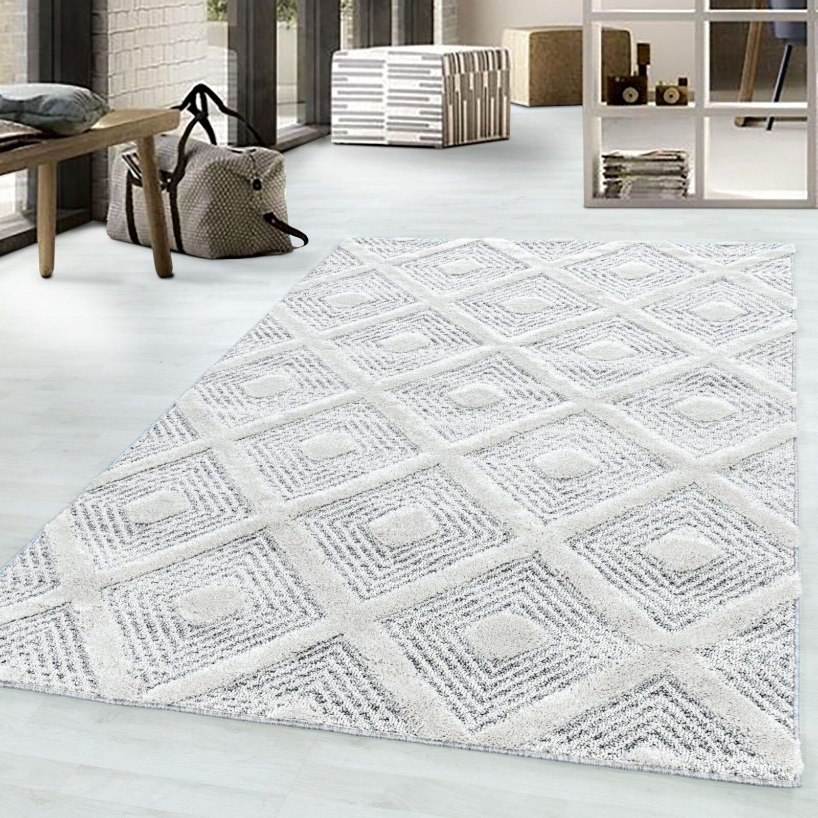 Pisa Hoogpolig vloerkleed Geometrisch – Grijs (4707)