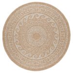 Outdoor Teppich,  Vintage Design, Farbe Beige, Teppich für Terasse-Balkon-Küche, Rücken aus Polypropylen, Größe: 160 cm Rund