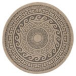 Outdoor Teppich,  Vintage Design, Farbe Schwarz, Teppich für Terasse-Balkon-Küche, Rücken aus Polypropylen, Größe: 120 cm Rund