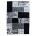 Kurzflor Teppich,  Abstrakt Kariert Design, Farbe Schwarz, Teppich für Wohnzimmer, Rücken aus Jute, Größe: 200 cm x 290 cm