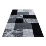 Kurzflor Teppich,  Abstrakt Kariert Design, Farbe Schwarz, Teppich für Wohnzimmer, Rücken aus Jute, Größe: 200 cm x 290 cm - Afbeelding 3