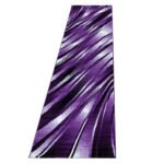 Kurzflor Teppich,  Abstrakt Wellen Design, Farbe Violett, Teppich für Wohnzimmer, Rücken aus Jute, Größe: 80 x 300 cm