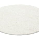 Hochflor Teppich,  Unicolor - Einfarbig, Farbe Creme, Teppich für Wohnzimmer, Rücken aus Jute, Größe: 80 cm Rund