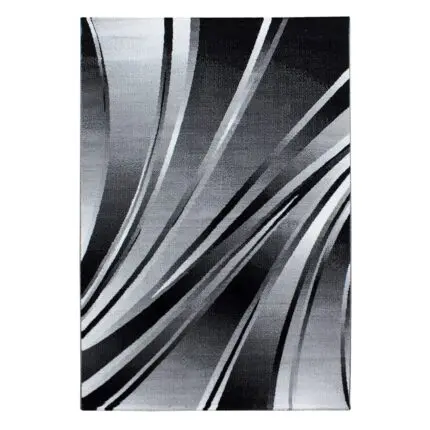 Parma Kortpolig vloerkleed Abstracte golven – Zwart (9210)