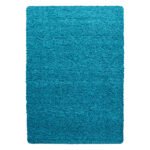 Hochflor Teppich,  Unicolor - Einfarbig, Farbe Türkis, Teppich für Wohnzimmer, Rücken aus Jute, Größe: 60 x 110 cm