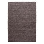 Hochflor Teppich,  Unicolor - Einfarbig, Farbe Taupe, Teppich für Wohnzimmer, Rücken aus Jute, Größe: 80 x 150 cm