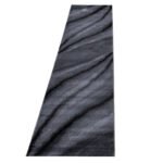 Kurzflor Teppich,  Abstrakt Wellen Design, Farbe Schwarz, Teppich für Wohnzimmer, Rücken aus Jute, Größe: 80 x 300 cm