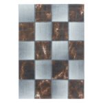 Kurzflor Teppich,  Kariert Design, Farbe Kupfer, Teppich für Wohnzimmer, Rücken aus Jute, Größe: 140 x 200 cm