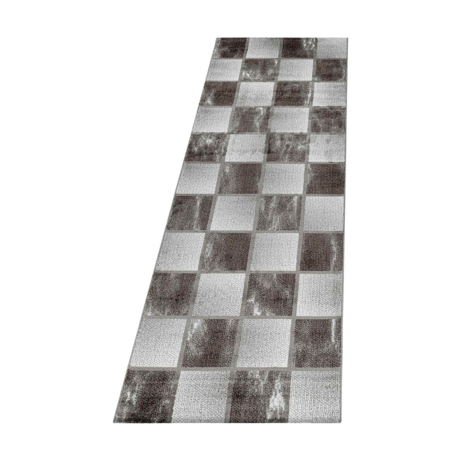 7723 Kurzflor Teppich, Kariert Design, Farbe Braun, Teppich für Wohnzimmer, Rücken aus Jute, Größe: 80 x 250 cm - Afbeelding 1