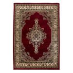 Orient Teppich,  Orientalisch Design, Farbe Rot, Teppich für Wohnzimmer, Rücken aus Jute, Größe: 240 x 340 cm