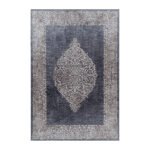 Waschbarer Teppich,  Barock Design, Farbe Schwarz, Teppich für Wohnzimmer, Rücken aus Canvas, Größe: 80 x 150 cm