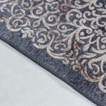 Waschbarer Teppich,  Barock Design, Farbe Schwarz, Teppich für Wohnzimmer, Rücken aus Canvas, Größe: 80 x 250 cm - Afbeelding 4