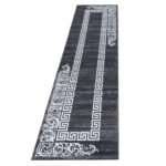 Kurzflor Teppich,  Mäander-Design, Farbe Grau, Teppich für Wohnzimmer, Rücken aus Jute, Größe: 80 x 300 cm