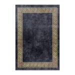 Waschbarer Teppich,  Mäander-Design, Farbe Schwarz, Teppich für Wohnzimmer, Rücken aus Canvas, Größe: 80 x 250 cm