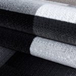 Kurzflor Teppich,  Abstrakt Kariert Design, Farbe Schwarz, Teppich für Wohnzimmer, Rücken aus Jute, Größe: 120 cm x 170 cm - Afbeelding 6