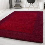 Hochflor Teppich,  Bordüre Design, Farbe Rot, Teppich für Wohnzimmer, Rücken aus Jute, Größe: 240 x 340 cm - Afbeelding 2