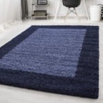 Hochflor Teppich,  Bordüre Design, Farbe Marineblau, Teppich für Wohnzimmer, Rücken aus Jute, Größe: 200 cm x 290 cm - Afbeelding 2
