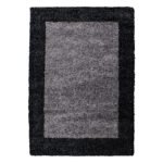 Hochflor Teppich,  Bordüre Design, Farbe Anthrazit, Teppich für Wohnzimmer, Rücken aus Jute, Größe: 300 cm x 400 cm