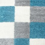 Hochflor Teppich,  Kariert Design, Farbe Türkis, Teppich für Wohnzimmer, Rücken aus Jute, Größe: 80 x 150 cm