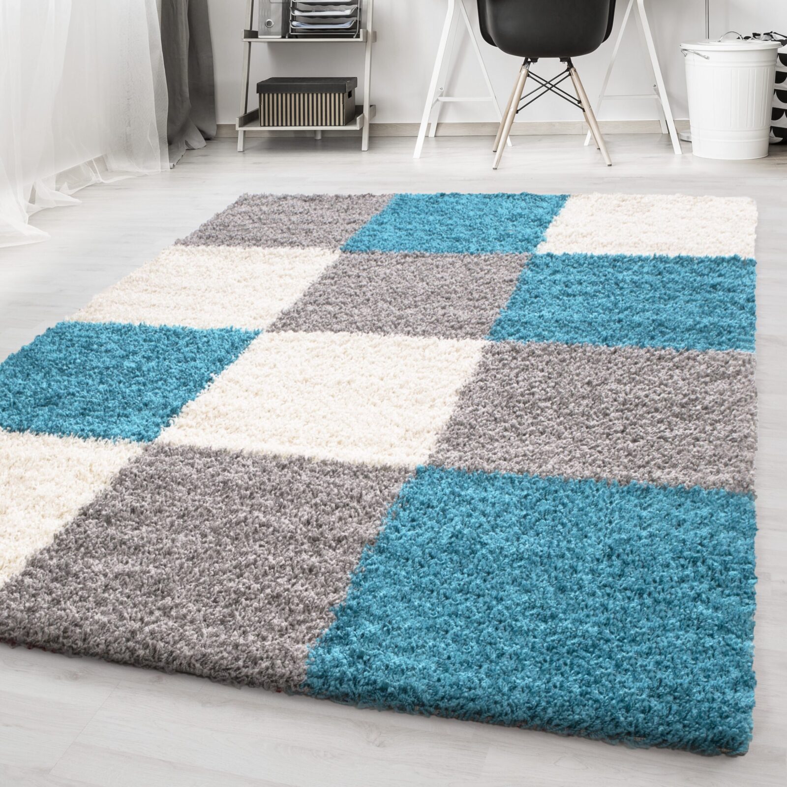 Life Hoogpolig vloerkleed Ruit – Turquoise (1501)
