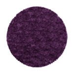 Hochflor Teppich,  Unicolor - Einfarbig, Farbe Violett, Teppich für Wohnzimmer, Rücken aus Jute, Größe: 200 cm Rund