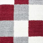 Hochflor Teppich,  Kariert Design, Farbe Rot, Teppich für Wohnzimmer, Rücken aus Jute, Größe: 200 cm x 290 cm